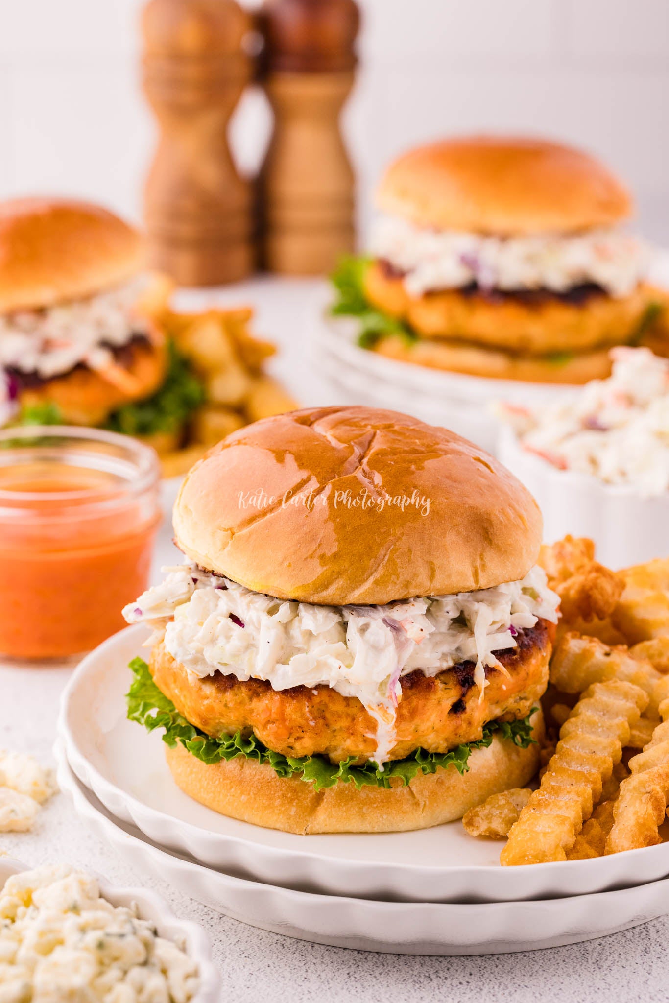 Buffalo Chicken Burgers with Blue Cheese Coleslaw {2 Recipe Bundle}