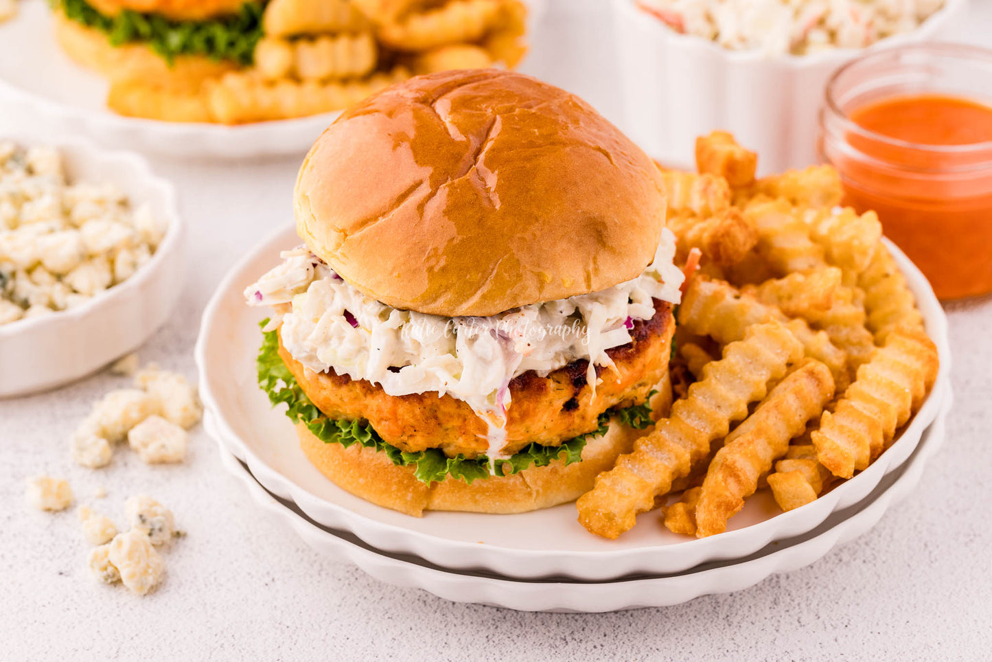 Buffalo Chicken Burgers with Blue Cheese Coleslaw {2 Recipe Bundle}