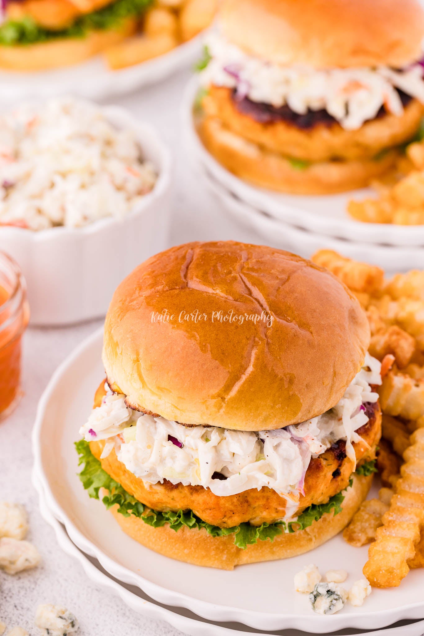 Buffalo Chicken Burgers with Blue Cheese Coleslaw {2 Recipe Bundle}