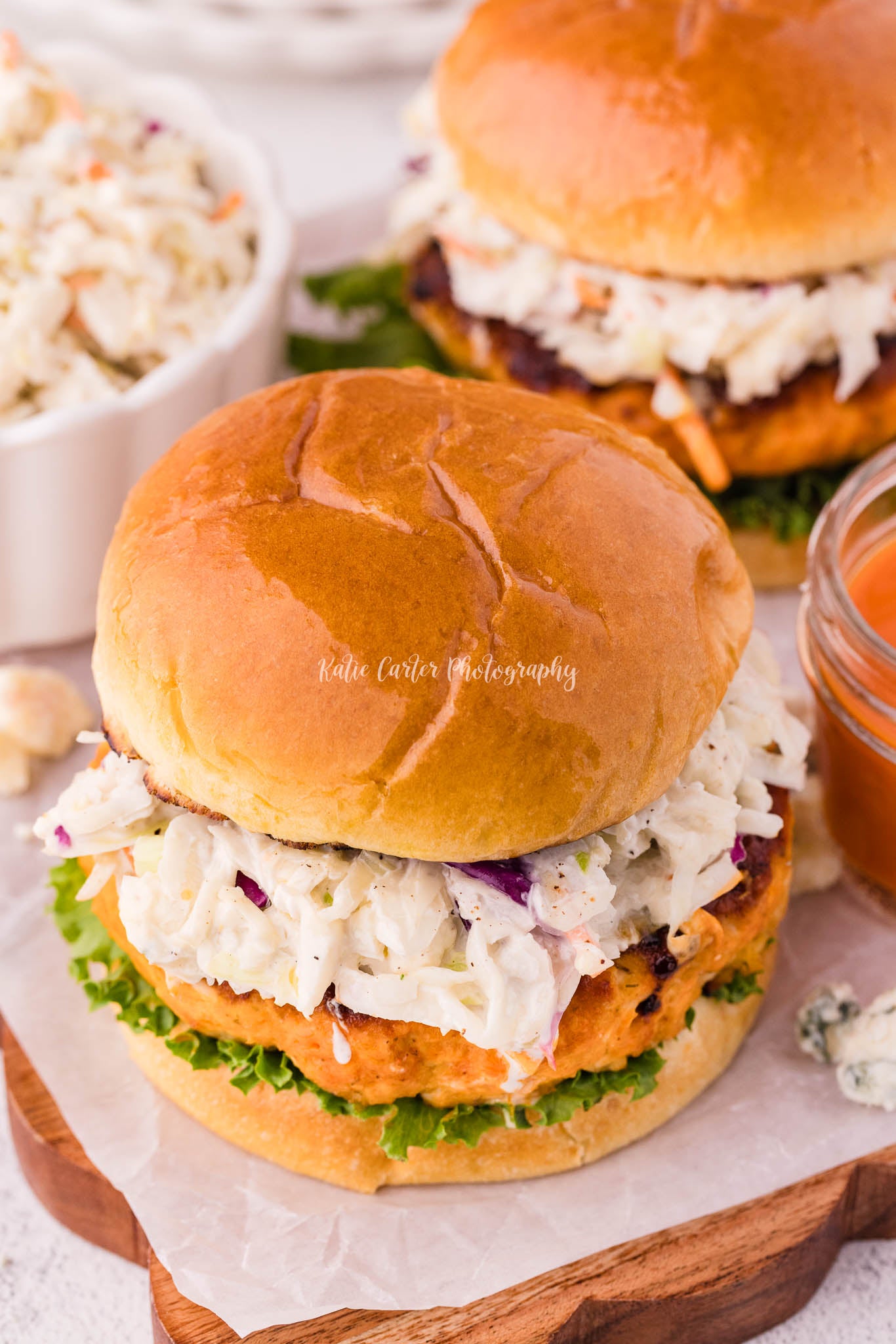 Buffalo Chicken Burgers with Blue Cheese Coleslaw {2 Recipe Bundle}