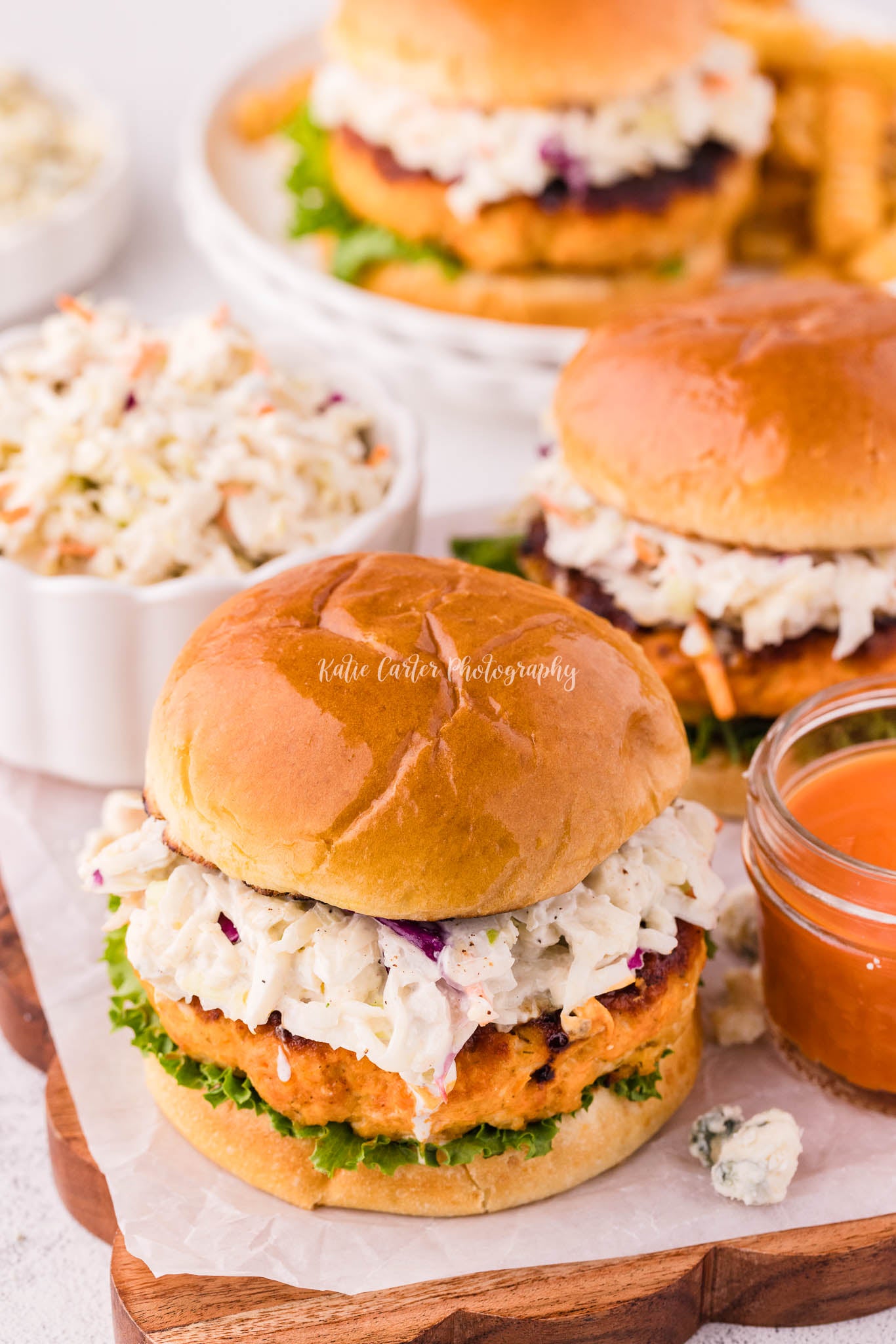 Buffalo Chicken Burgers with Blue Cheese Coleslaw {2 Recipe Bundle}