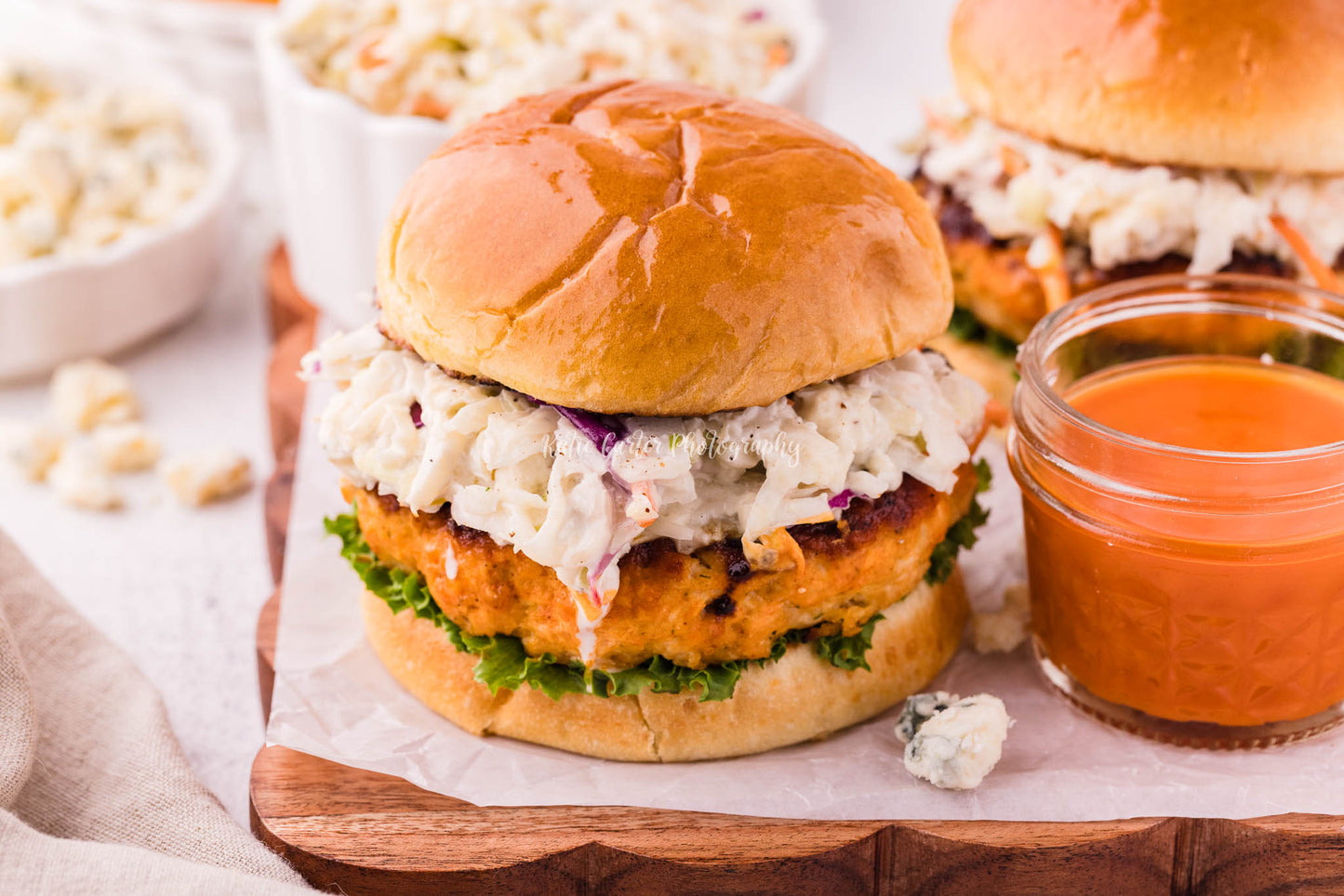 Buffalo Chicken Burgers with Blue Cheese Coleslaw {2 Recipe Bundle}