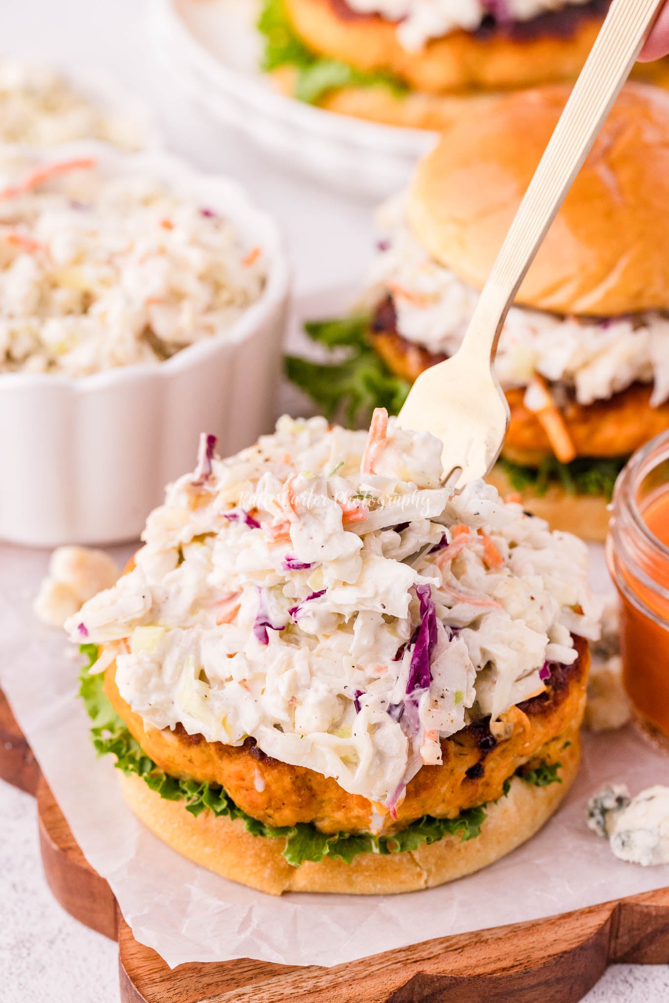 Buffalo Chicken Burgers with Blue Cheese Coleslaw {2 Recipe Bundle}