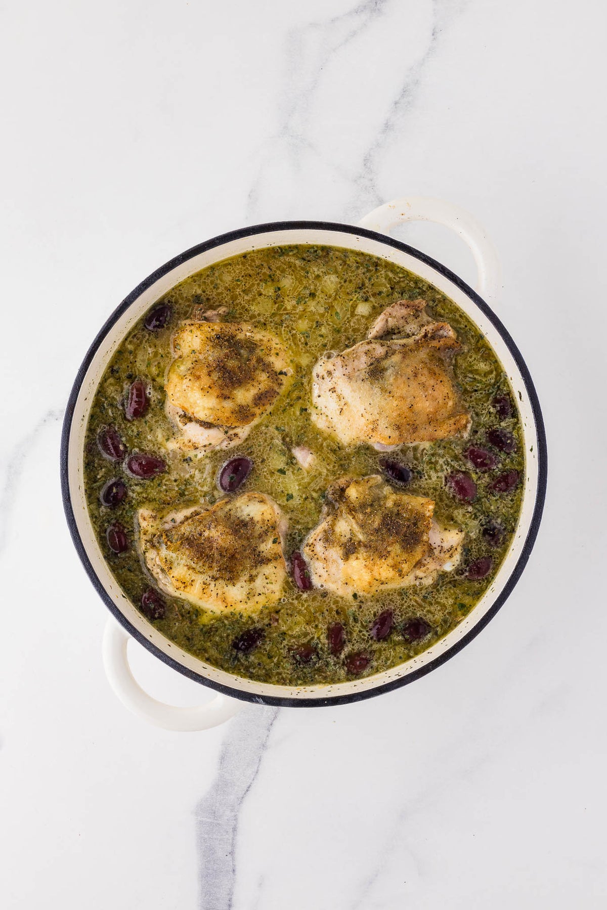 One Skillet Greek Chicken Thighs & Orzo