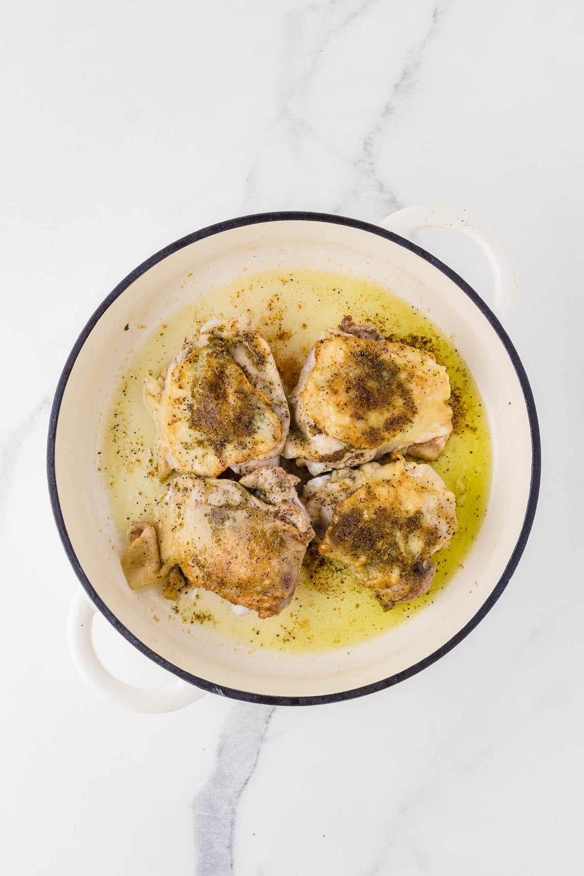 One Skillet Greek Chicken Thighs & Orzo